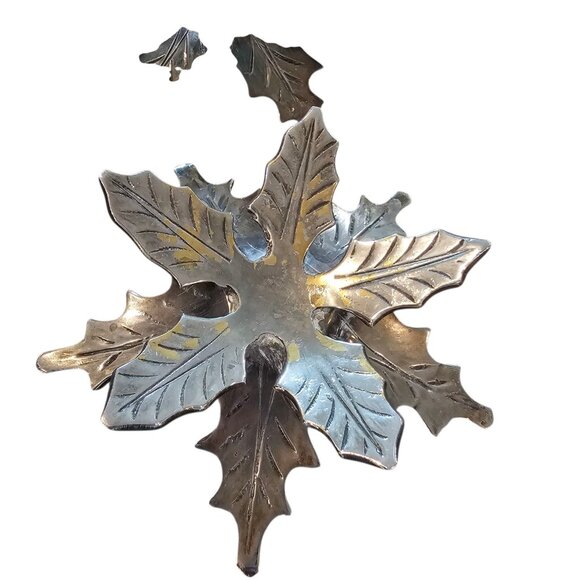 VTG Brass Christmas Candle Holders Holly Poinsetta Handcrafted India Set Of 6 - Picture 5 of 14